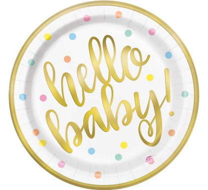 Picture of 9in HELLO BABY GOLD BABY SHOWER PLATES (Pack of 8)