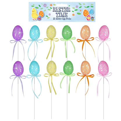 Picture of EASTER CRAFT EGG PICKS GLITTER 20CM 12PC SET