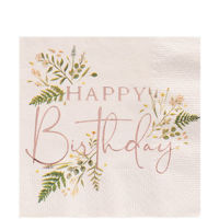 Picture of Rose Gold Floral Foil Birthday Paper Napkins - 33cm