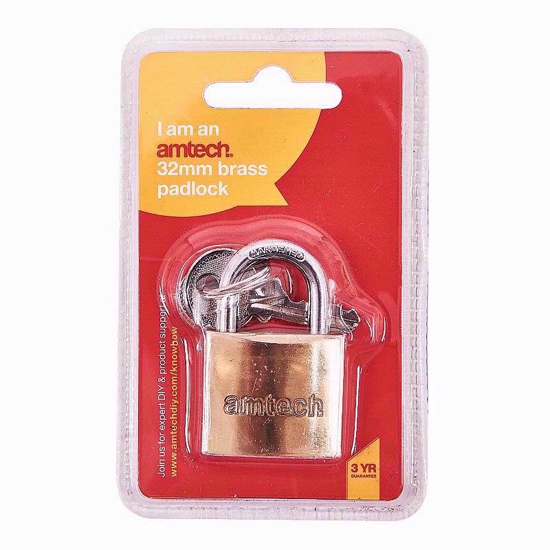 Picture of AMTECH PADLOCK BRASS 32MM