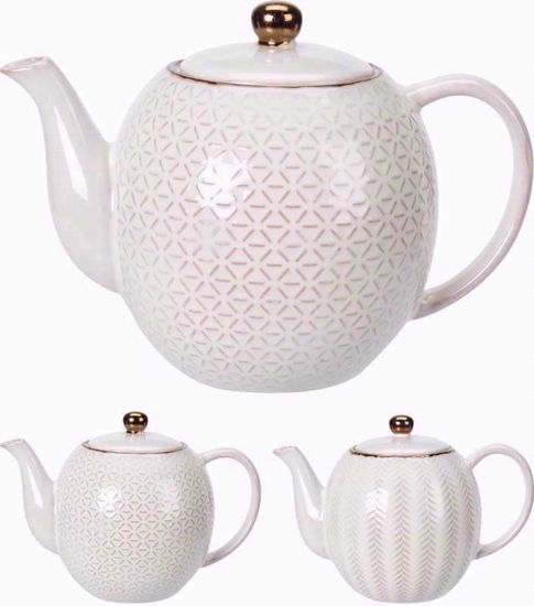 Picture of STONEWARE TEA POT WHITE WITH METALIC