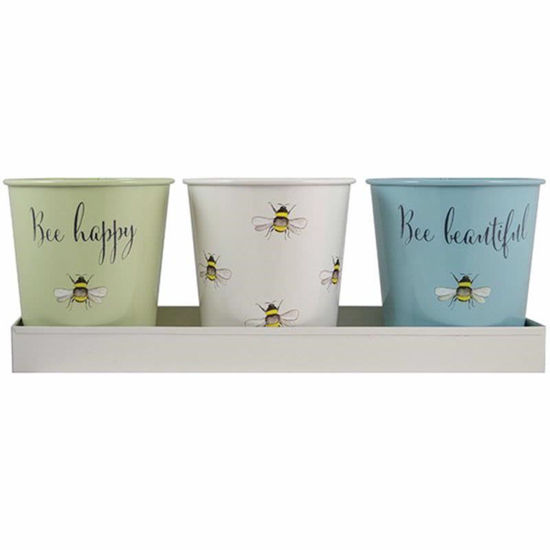 Picture of BEE HAPPY SET 3 POTS AND TRAY TIN 