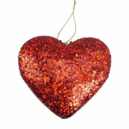 Picture of BAUBLE GLITTER HEART 13.5CM RED