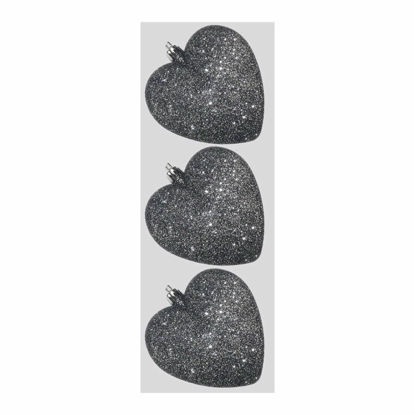 Picture of BAUBLE GLITTER HEARTS 9CM 3PK GRAPHITE