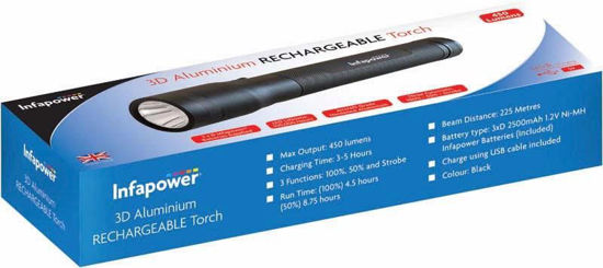 Picture of INFAPOWER ALUM TORCH USB RECHARGABLE 3D