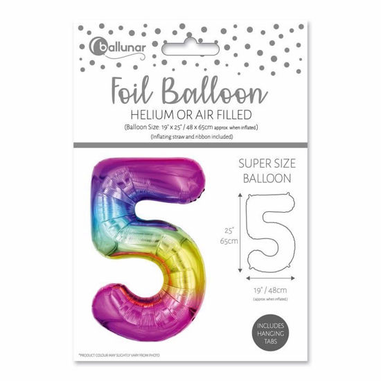 Picture of FOIL BALLOON RAINBOW 48CM NUMBER 5