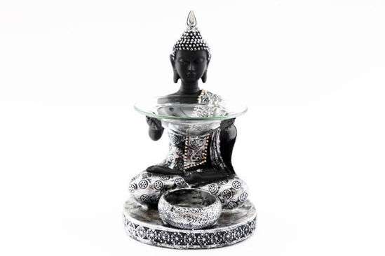 Picture of BUDDHA OIL BURNER W/TEALIGHT WARMER SILV 20CM